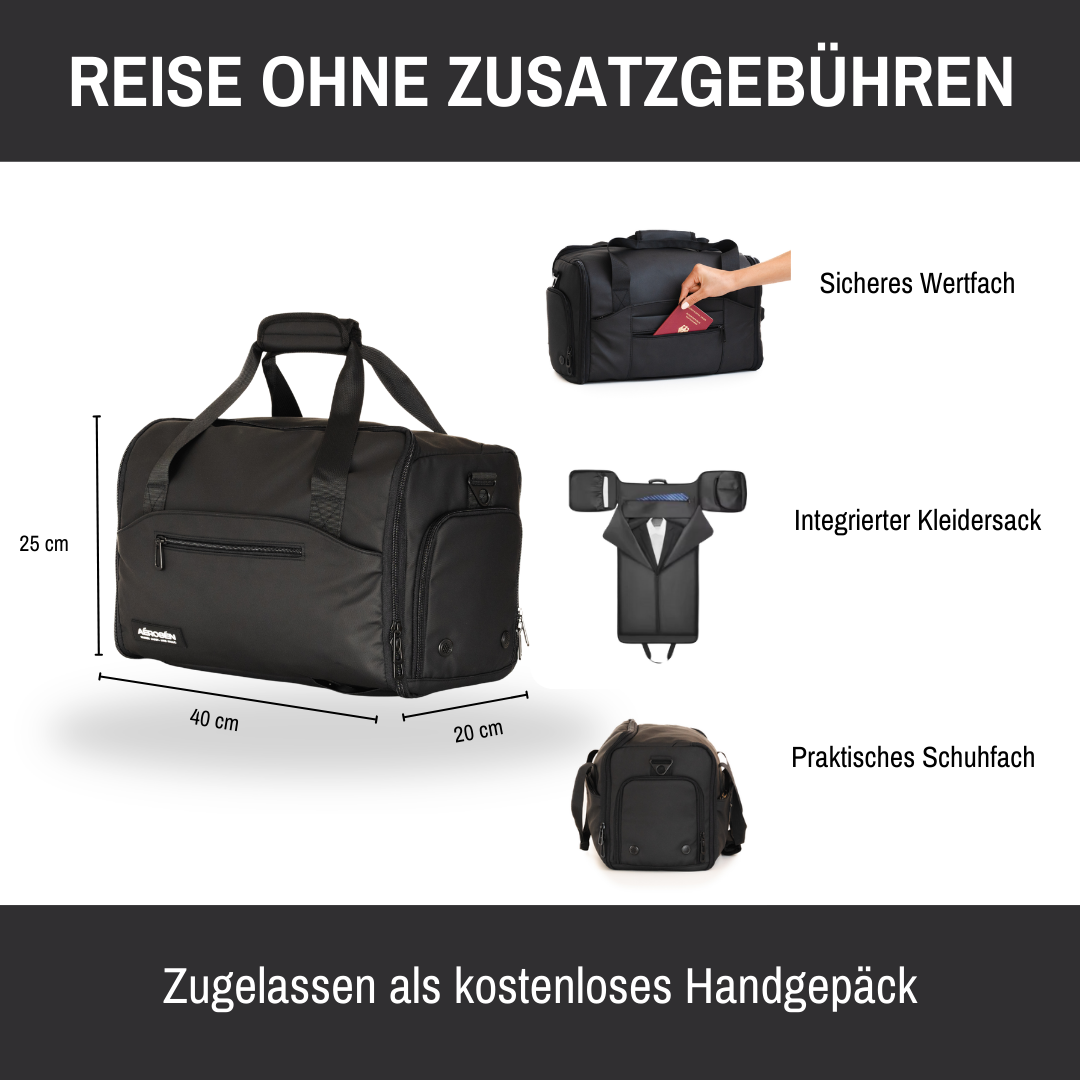 AÉROSÉN Cabin S – Handgepäck-Reisetasche mit Kleidersack und Rucksackfunktion